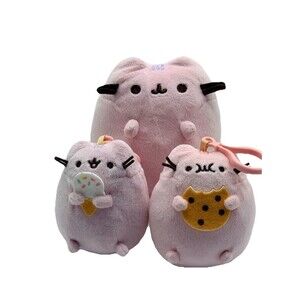 Pusheen Lot Of 3 Plush - One 6” Cat & 2 Backpack Clips Cookie And Ice Cream Cats